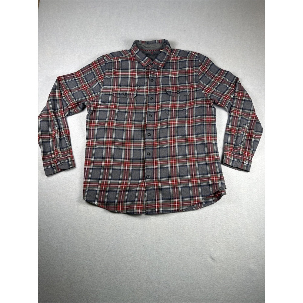 Woolrich‎ Mens XL Gray Red Plaid Flannel Button Down Shirt 100% Cotton.